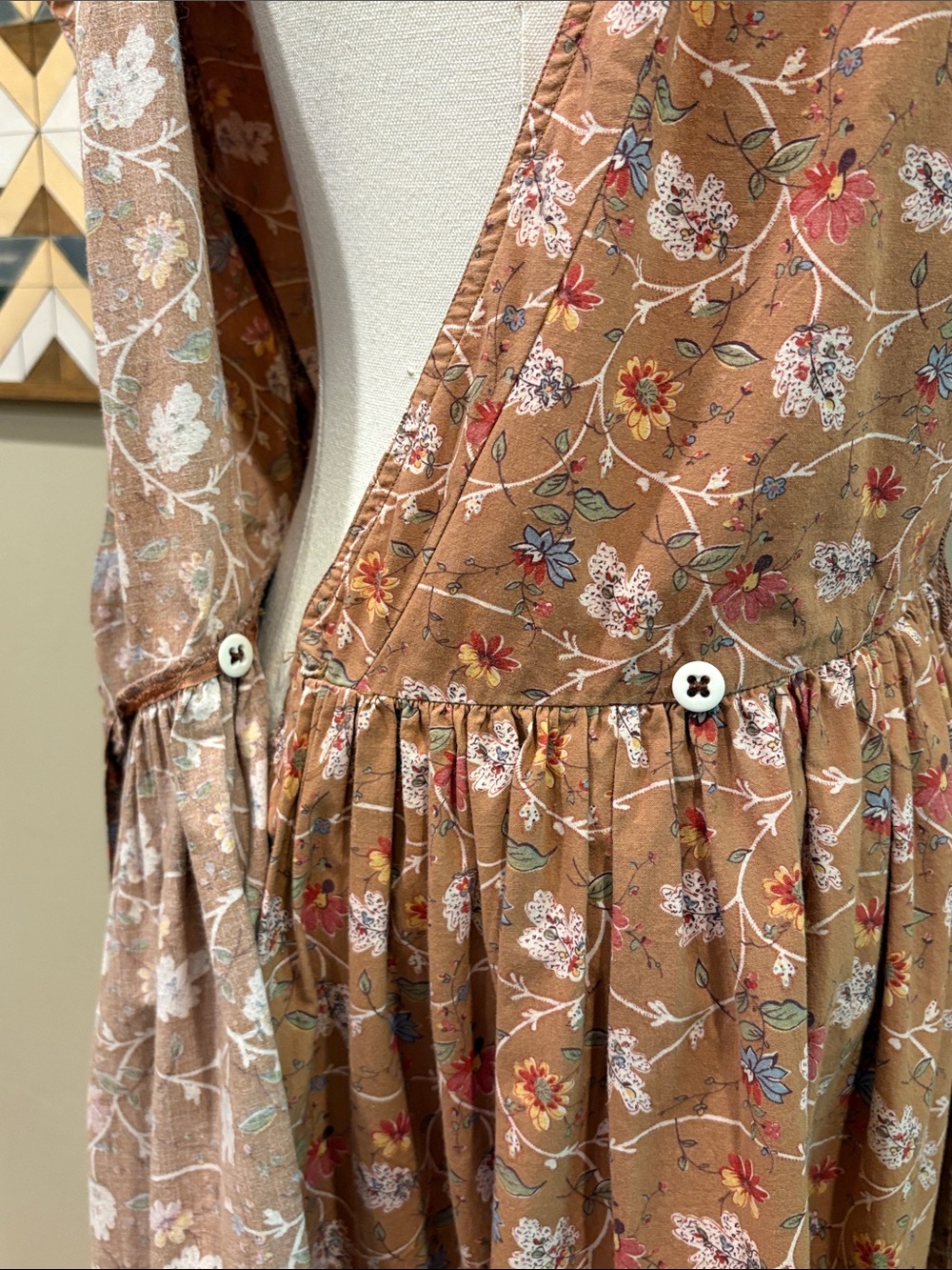 Vintage Ralph Lauren Blue Label 70s Floral Prairie V-Neck Open Back Dress 10 - Picture 9 of 14